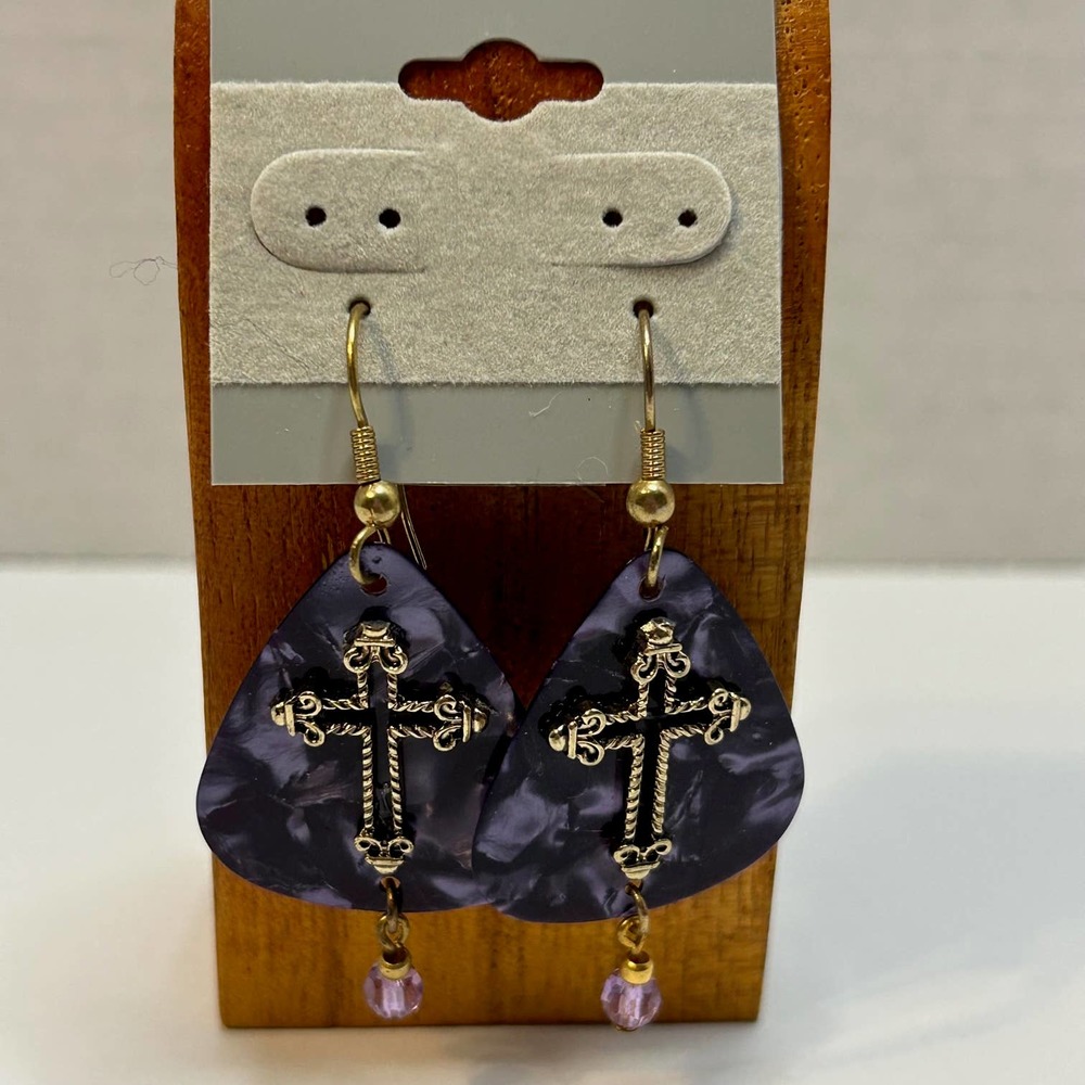 Purple Pearlescent Guitar‎ Pick Earrings Handmade New
